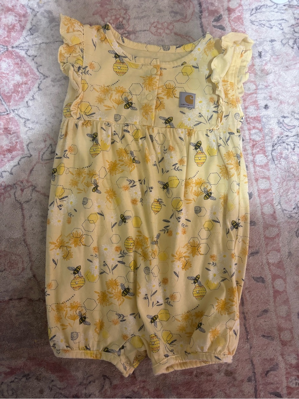 Carhartt Yellow Bee & Floral Flutter-Sleeve Romper